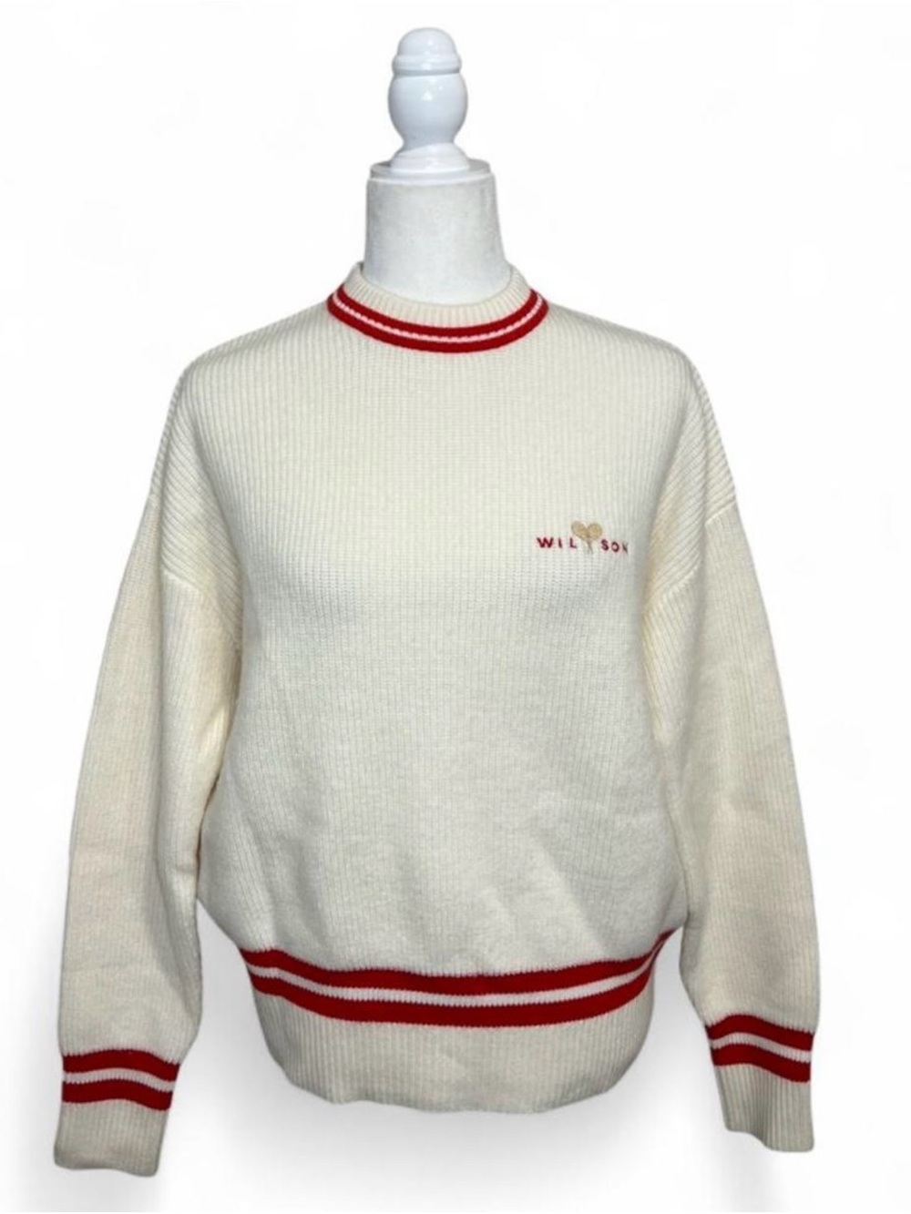 NWT Wilson's red and cream Varsity Crew neck tennis sweater